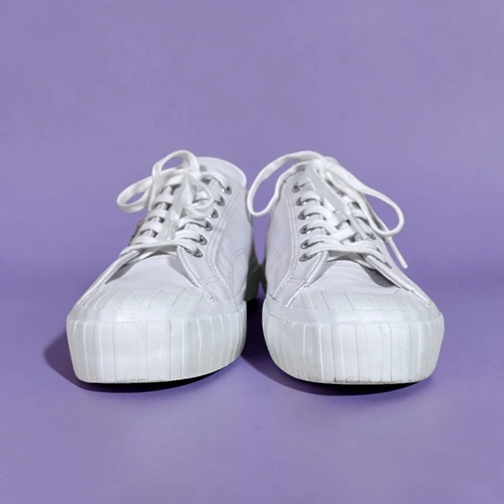 SUPERGA 2630 Stripe Nappa White Leather Platform Lace Up Casual Sneakers Women 8